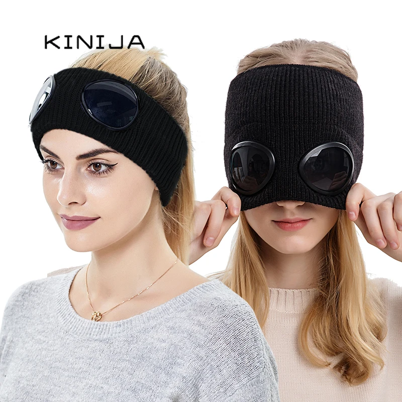 Detachable Sunglasses Knitted Scrunchie Designer Bonnet Outdoor Ski Mask Sport Casual Beanies Winter Accessories for Women
