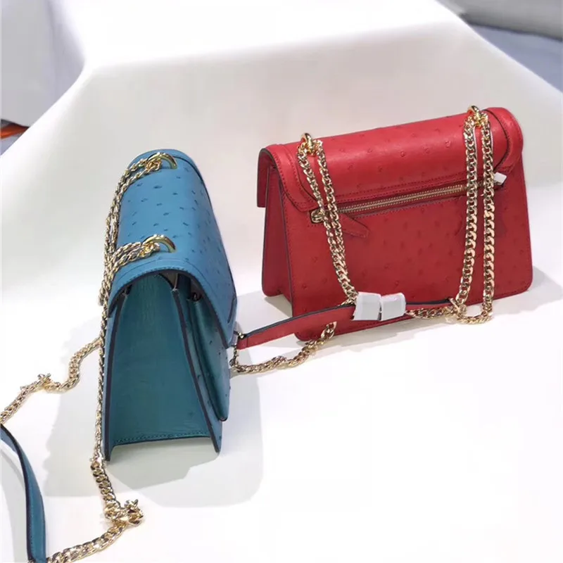 Натуральная кожа страуса женская маленькая сумка мессенджер экзотическая