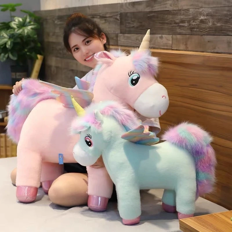 

Fantastic Glow Rainbow Wings Unicorn Plush Toy Giant Unicorn Toy Stuffed Animal Doll Fluffy Hair Fly Horse Toys for Children Kid