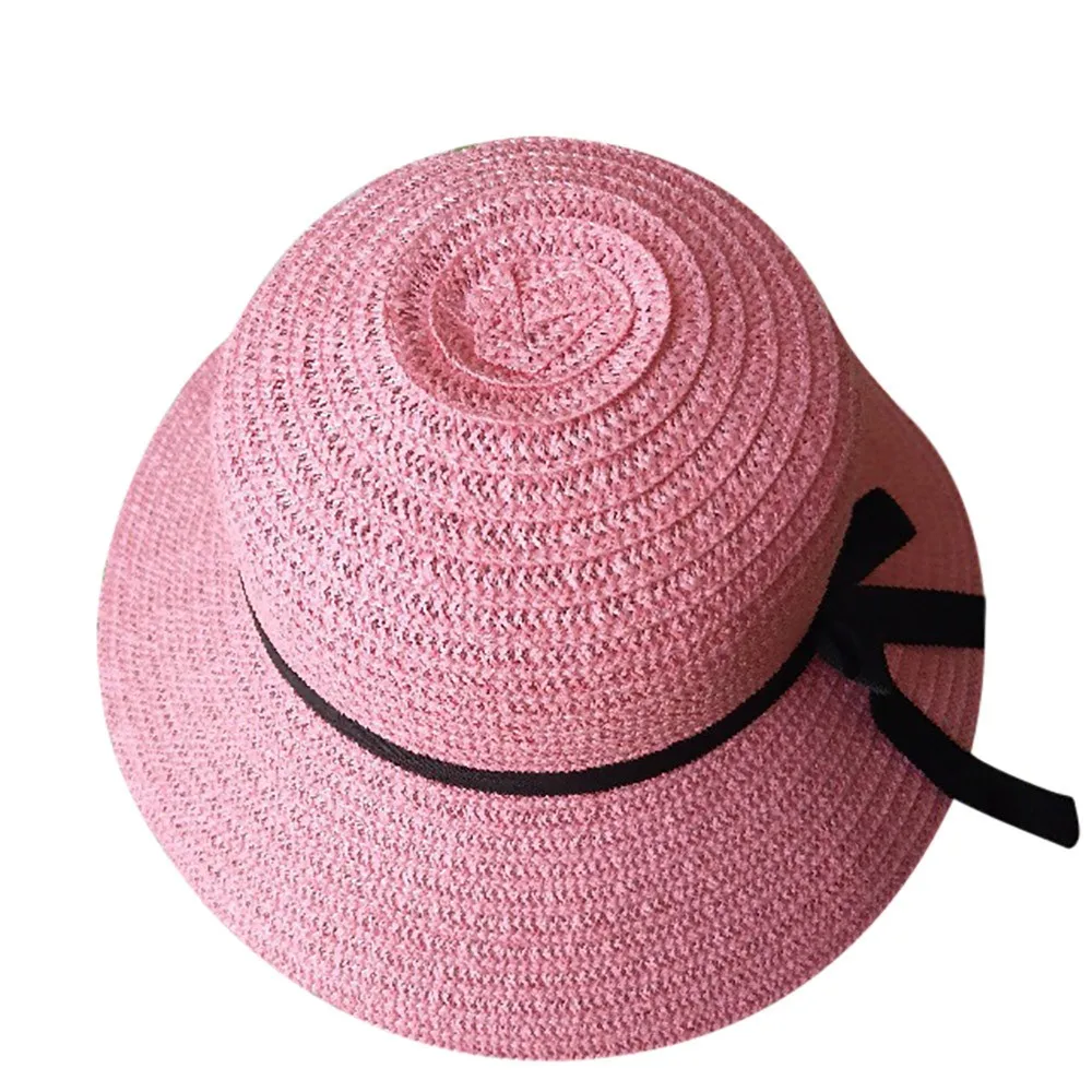 

Floppy Summer Women Beach Straw Hat Fashion Ladies Sheer Cap Fashionable Handmade Casual Flat Brim Bowknot Sun Female Caps