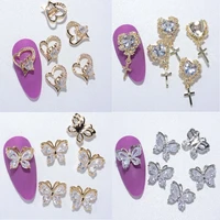 2pc valentines day heart nail art rhinestone 3d alloy butterfly zircon nail decorations pendant chains diy manicure accessories