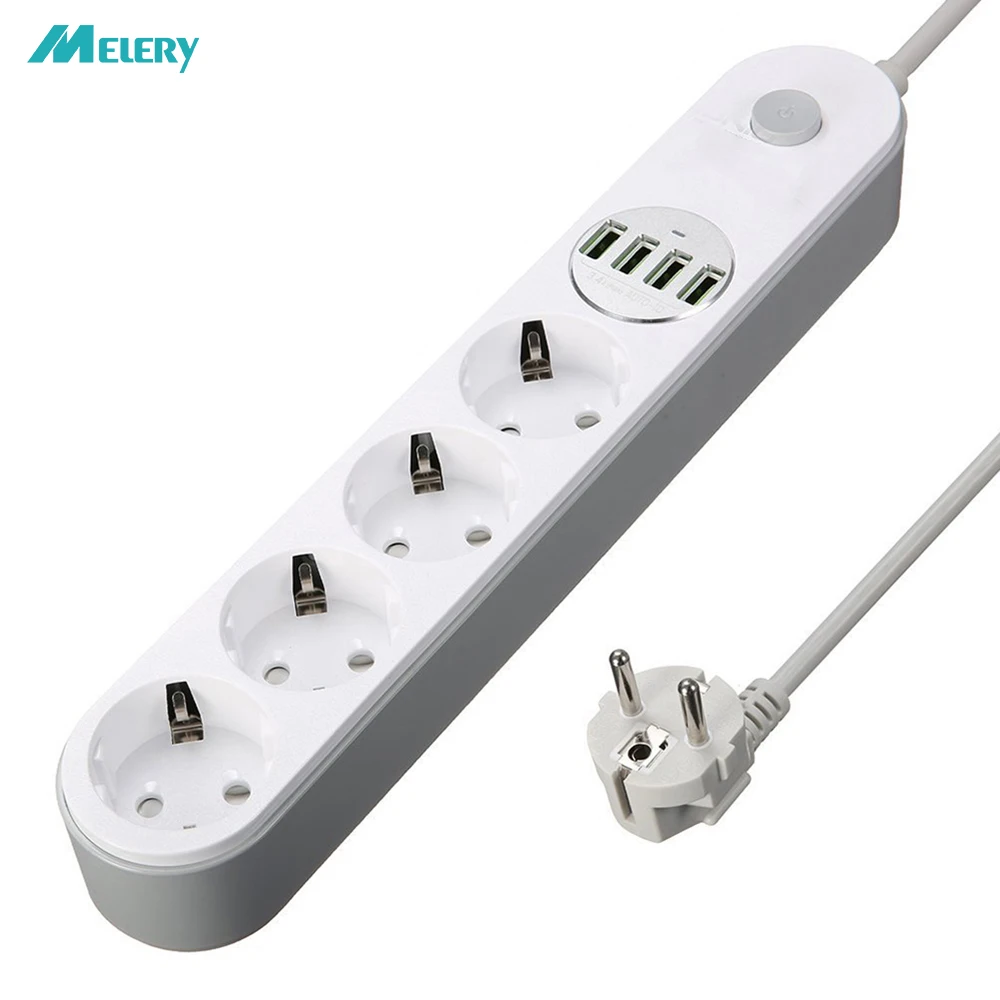 Блок питания несколько переключатель розетки 4 AC ЕС розетка с USB зарядное устройство 2500 Вт 250 в 2 м удлинитель для смартфонов планшета