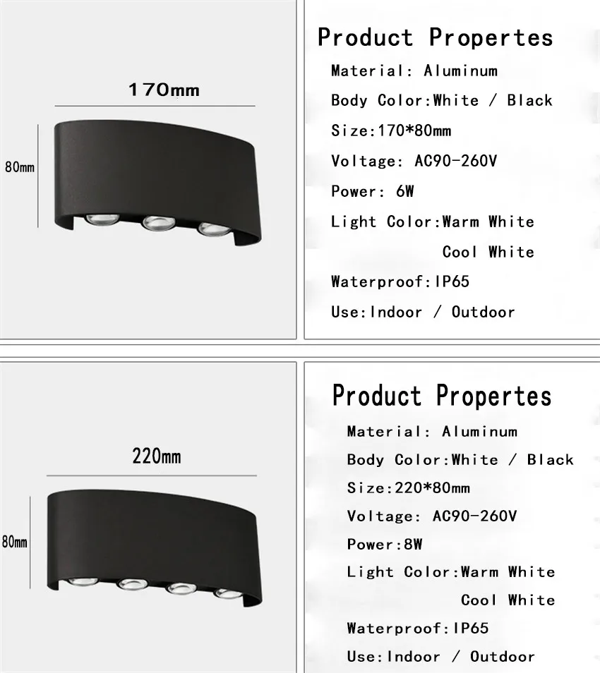 

2/4/ 6/ 8/12W LED Wall Light Outdoor Waterproof Modern Nordic Style Indoor Wall Lamps Living Room Porch Garden decor solar Lamp