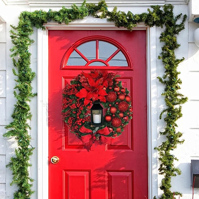 

Элегантный красный золотистый Рождественский венок, искусственное украшение, Праздничный Рождественский венок, украшение для дома цвета ш...