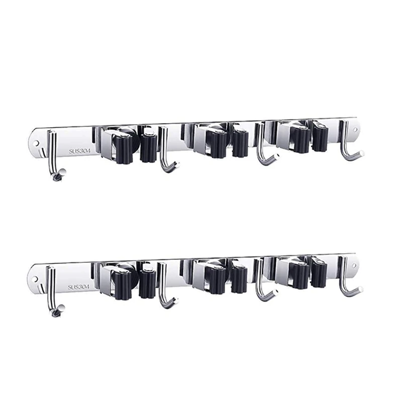 

2PCS Wall Mount Mop Hook Stainless Steel Wall Mounted Storage Organizer Heavy Duty Tools Hanger For Kitchen Garage