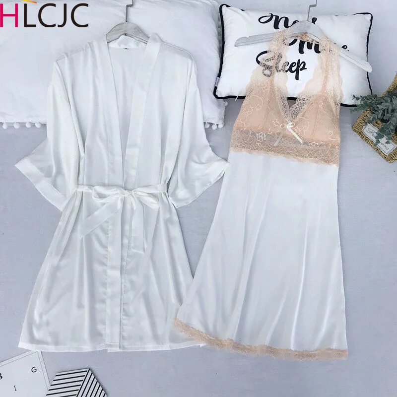Новинка 2020 г. соблазнительный Женский комплект из халата и рубашки кружевной