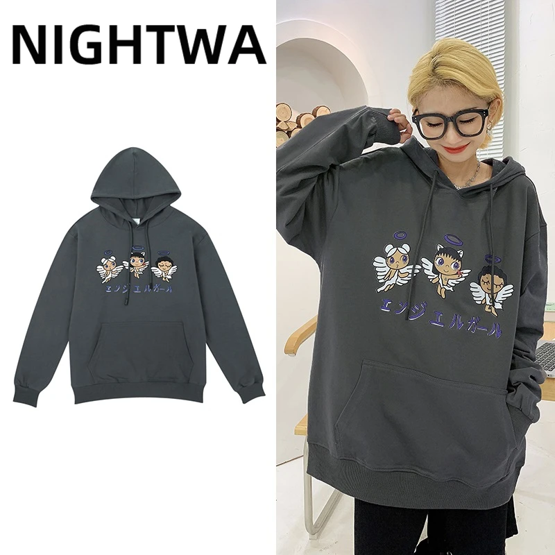 

NIGHTWA Women Hoodies Multiple Colour Pure Cotton Sweatshirt Autumn Winter Long Sleeve Hoodies Harajuku Hoodie Cartoon Print Top