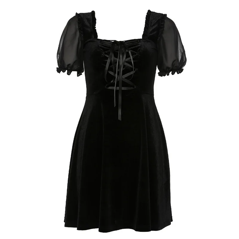 

Black Elegant Gothic Women Dress Puff Sleeve Fashion Loose Female Party Dress Autumn Harajuku Soft Casual Women Vintage Clothing