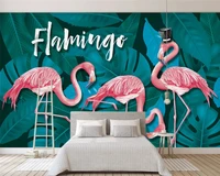 beibehang papel de parede wall paper custom nordic tropical plant leaves flamingo kids room background wallpaper papier peint