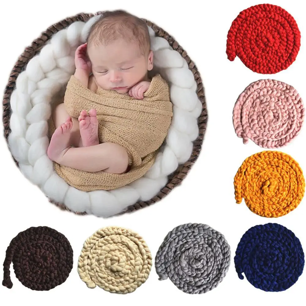 

Solid Color Newborn Baby Hand-Woven Twisted Braid Rug Blanket Photography Props Babies Accessories Newborn Photography Props