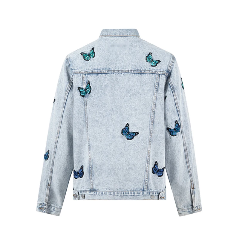 

CHICEVER Loose Embroidery Print Denim Jacket For Women Lapel Long Sleeve Korean Colorblock Casual Women Coats 2021 Fashion New