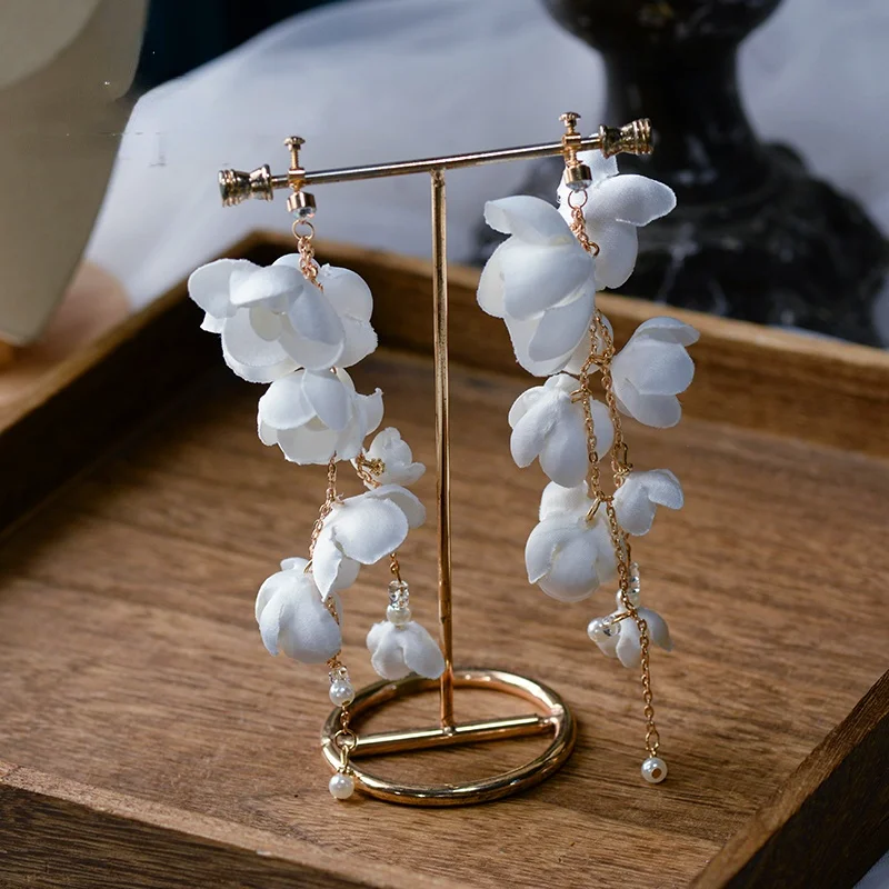 Длинные серьги-подвески из ткани с бусинами | Украшения и аксессуары