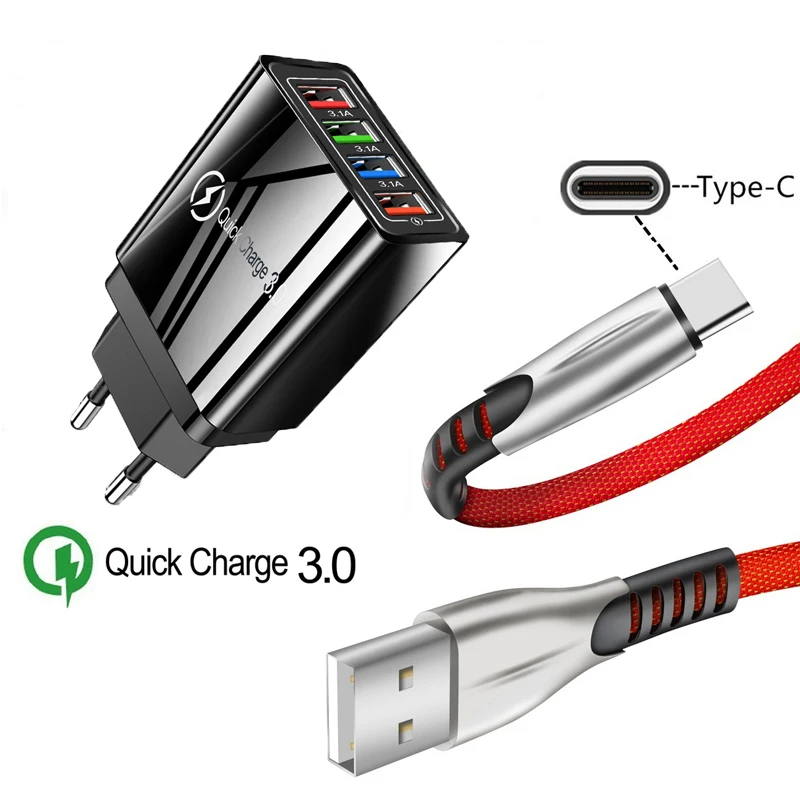 Сетевое зарядное устройство Quick Charge 3 0 для Samsung A50 A51 A71 Xiaomi Mi 8 9 Redmi 8A Note 8T Pro Плетеный