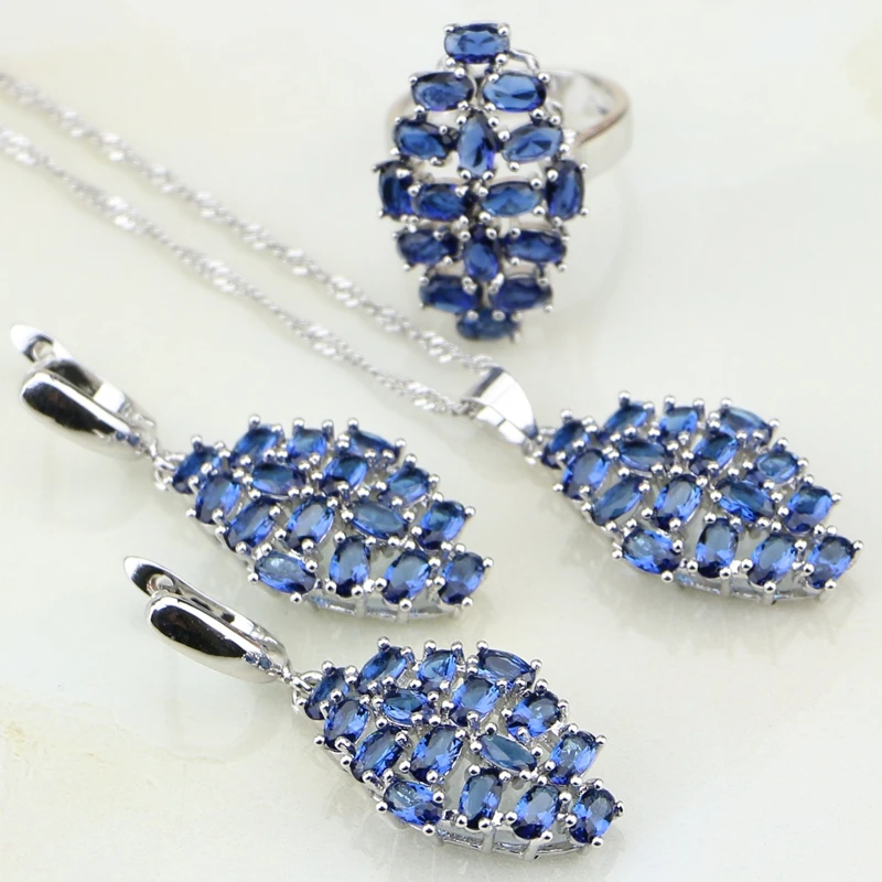 Комплект ювелирных изделий из стерлингового серебра 925 пробы с голубыми камнями