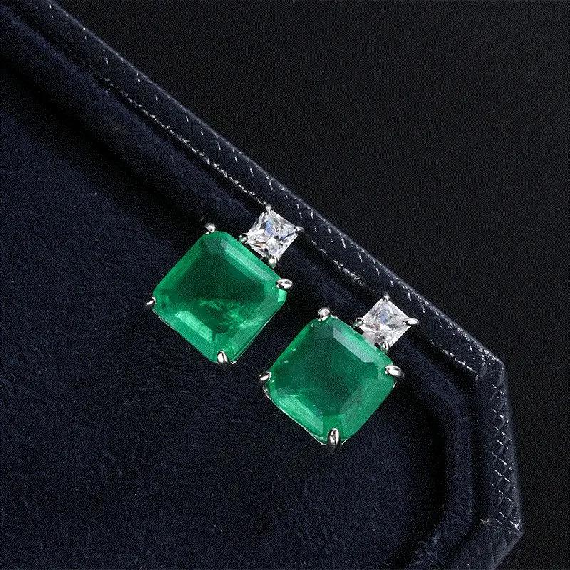 

CREATED SQUARE EMERALD GEMSTONE JEWELRY SET FOR WOMEN SILVER 925 COLOR STUD EARRINGS PENDANT NECKLACES FOR WEDDING GIFTS