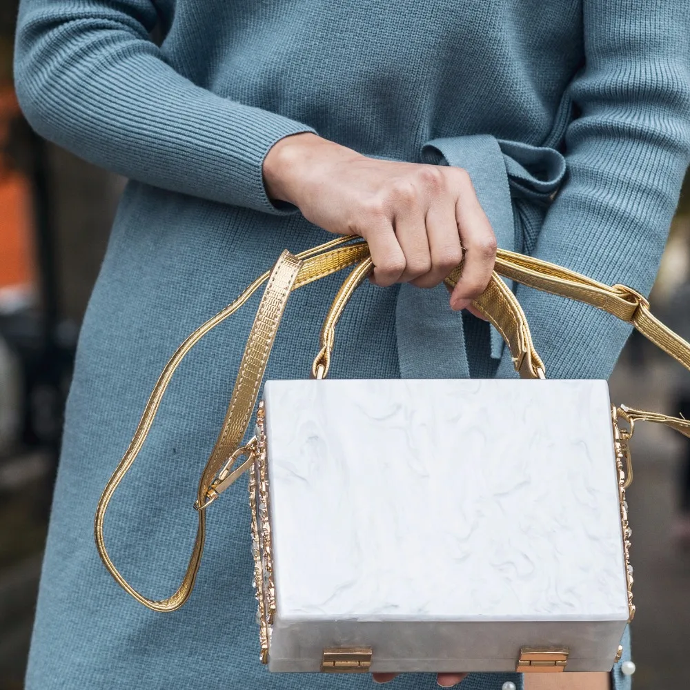 Boutique De FGG модная женская черная акриловая сумка через плечо с цветком из кристаллов, сумка через плечо, вечерняя сумка-клатч