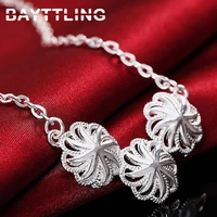 bayttling 18 inch silver color delicate 3 flower pendant necklace for woman lady luxury statement jewelry wedding gift