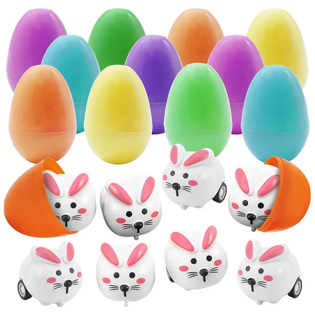 

8pc Easter Eggs Toys Filled Surprised Eggs Colorful Eggs With 8 PCS Bunny Mini Vehicles Cute Car Toy For Easter Theme Party Eggs