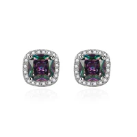 fashion stud earrings 925 silver jewelry 1010mm square shape zircon gemstone earrings for women wedding party promise wholesale