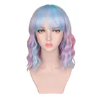QQXCAIW Короткие вьющиеся парики для женщин cospplacy многоцветный Розовый Синий Желтый Фиолетовый термостойкие синтетические волосы парики