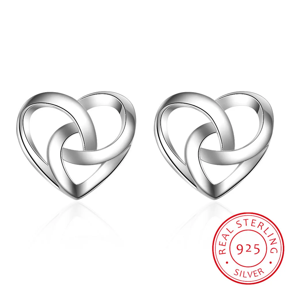 

925 silver needle Knotted Hearts Stud Earrings for women 925 silver needle earing brincos earings fine jewelry brinco