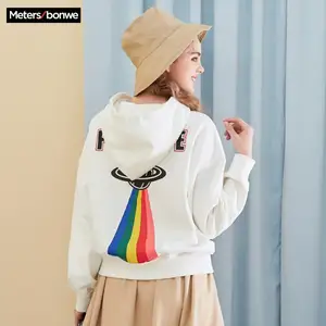 Толстовка Metersbonwe женская оверсайз с принтом на спине, уличная одежда, повседневный Свитшот бойфренда, популярный топ на бедрах, 2019, 720957