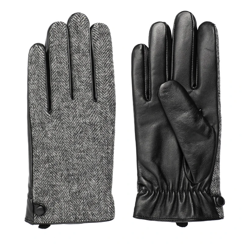 Зимние мужские перчатки из натуральной овечьей кожи с пальцами, теплые черные перчатки высокого качества, перчатки для вождения и мотоцикл...