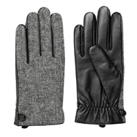 winter men genuine sheepskin full finger leather gloves warm high quality black gloves driving motorcycle gloves nr191
