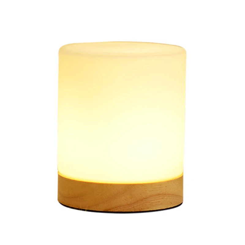

Цилиндрический светодиодный ночник из белого стекла, питание от USB, 3 Вт, круглая подставка из Букового дерева для спальни, прикроватный деко...
