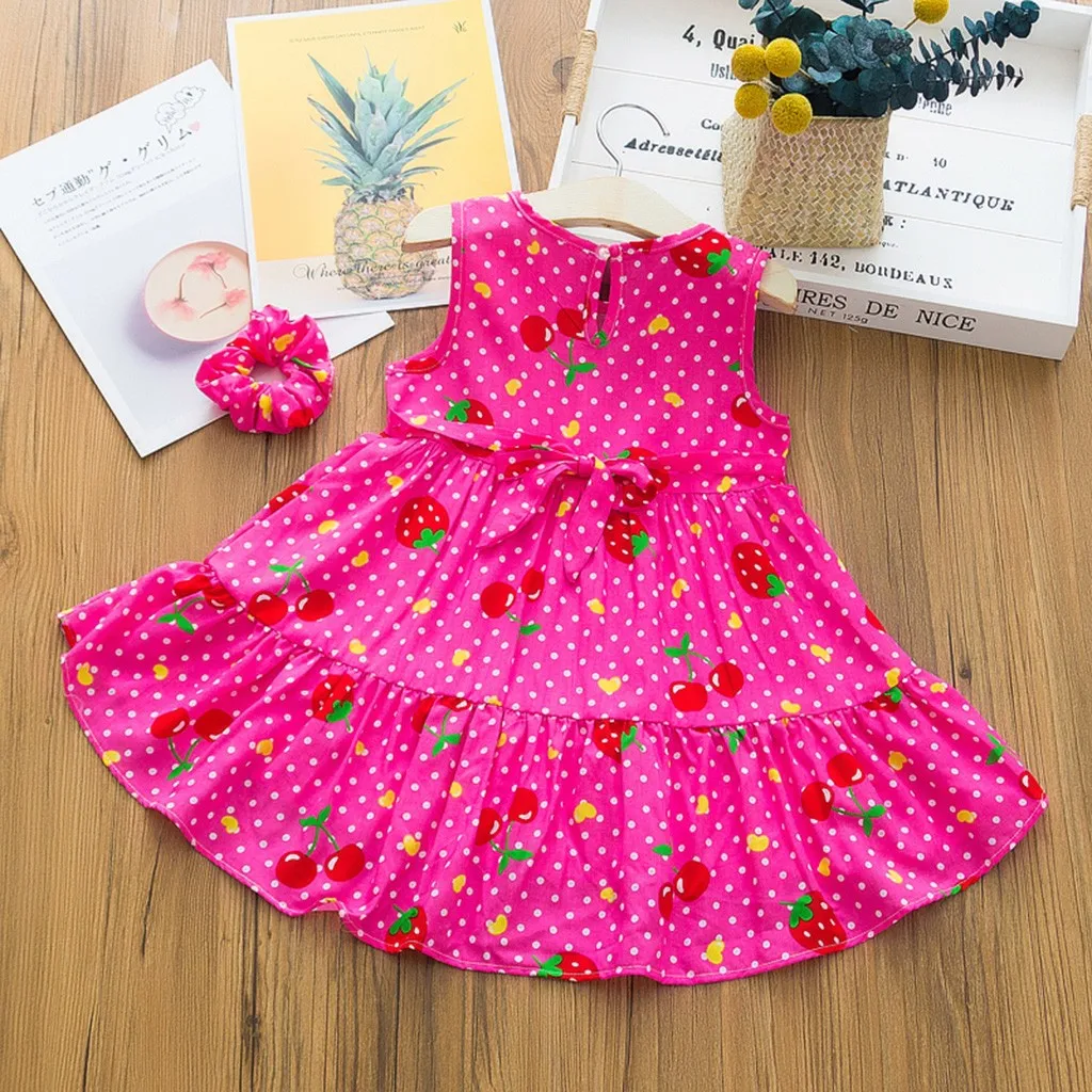 Baby Kids Girls Sleeveless Strawberry Dot Printed Dress+Headband Clothes Set 1 2 3 4 Years | Детская одежда и обувь