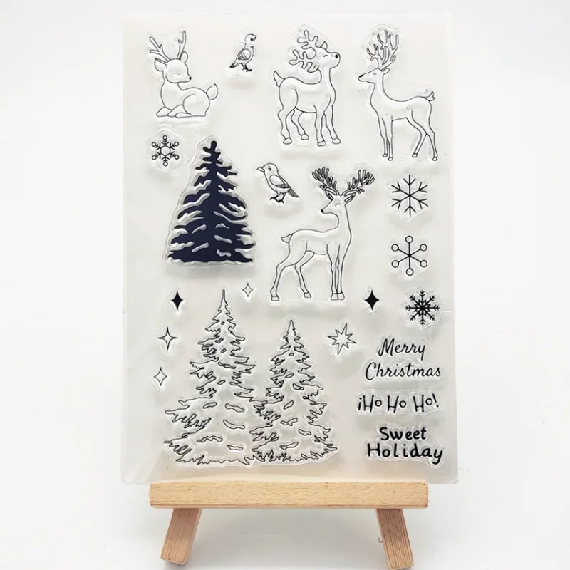 

Kawaii Christmas Deer Transparent Clear Silicone Stamp Seal DIY Scrapbooking Stencil Coloring Decorative Office School Supplies