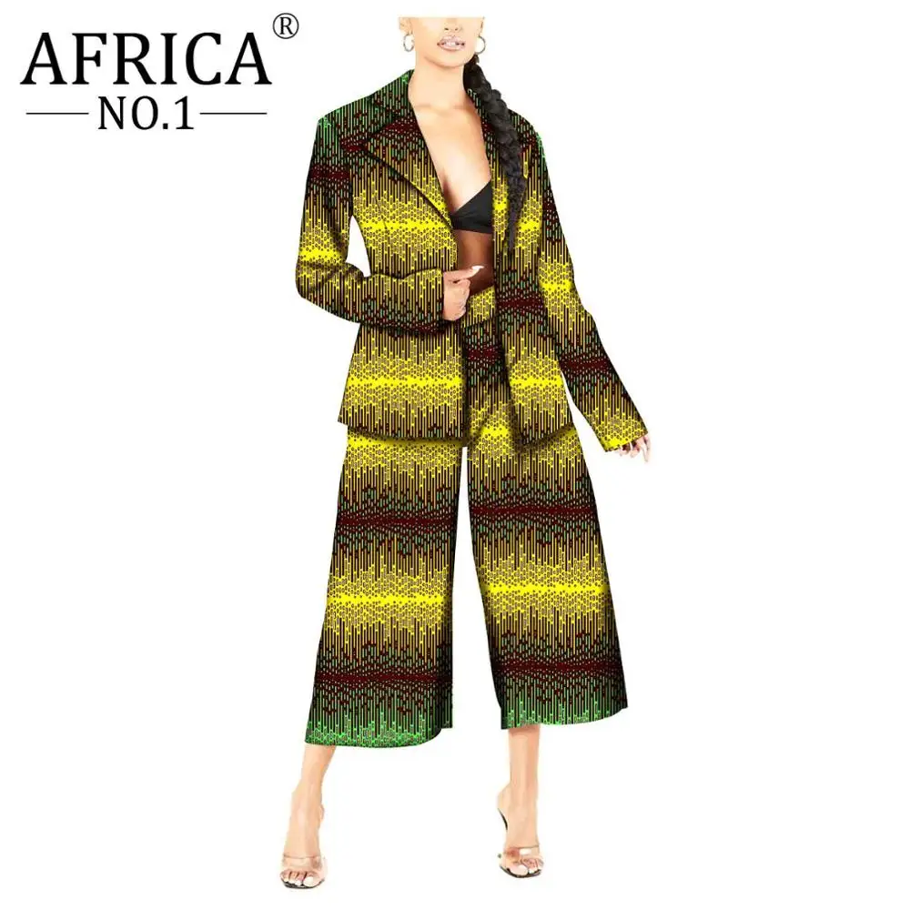 African Retro Floral Print Suit for Women Coats and  wide-leg pant 2 pieces Outfits Jacket formal Ladies  sexy fashion dress