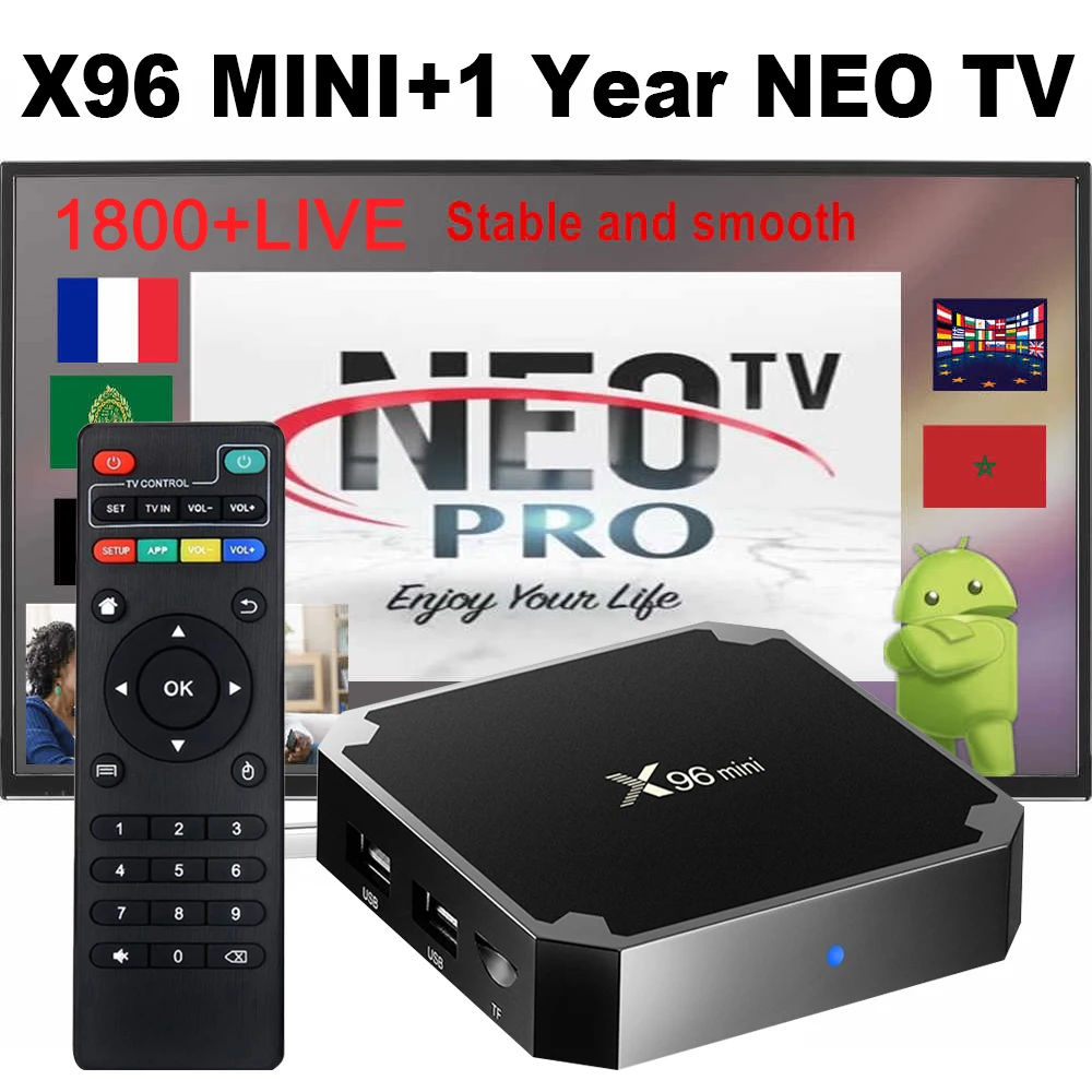 X96 Мини Android 7,1 ТВ приставка с 1 год NEO Pro IP tv подписка смарт-приставка Amlogic S905W 2,4 ГГц WiFi 4K HD медиаплеер