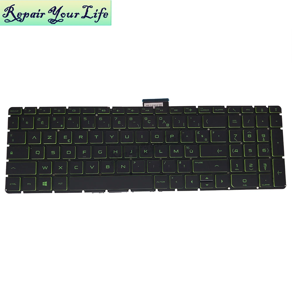

FR French azerty keyboard for HP Pavilion 15-AB 15-ae 17-g Envy 17-n 15-au 15-aw series black green keys with edge no original