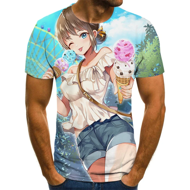 

2021 new 3D printing T-shirt men's and women's two-dimensional animation Asian cute style anime teen plus size wholesale