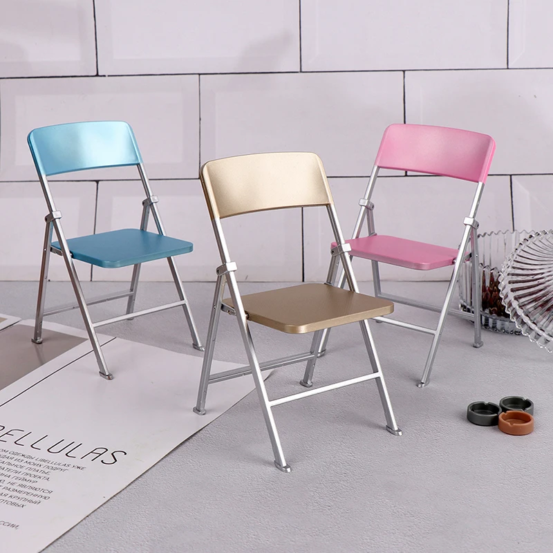 

1 Pc Cute 1/6 Dollhouse Miniature Furniture Folding Chair with Ashtray Doll Home Decor Pretend Play Toy