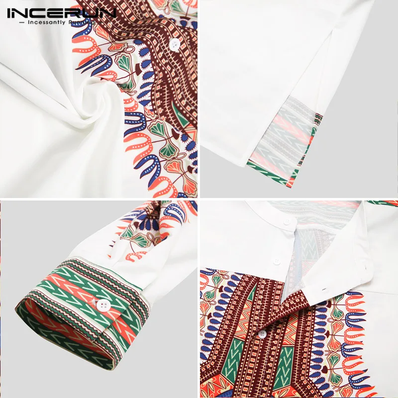 

INCERUN 2021 Men African Shirt Long Sleeve Stand Collar Ethnic Printed Men Clothes Tops Streetwear Dashiki African Fashion Shirt