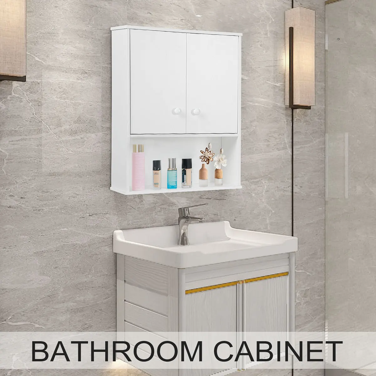 

Bathroom Cabinet Three-layer Door Cabinet Mirrored Bathroom Home Furniture Decorative Stylish Wall Mounted MDF 19.3x6.9x25.6''