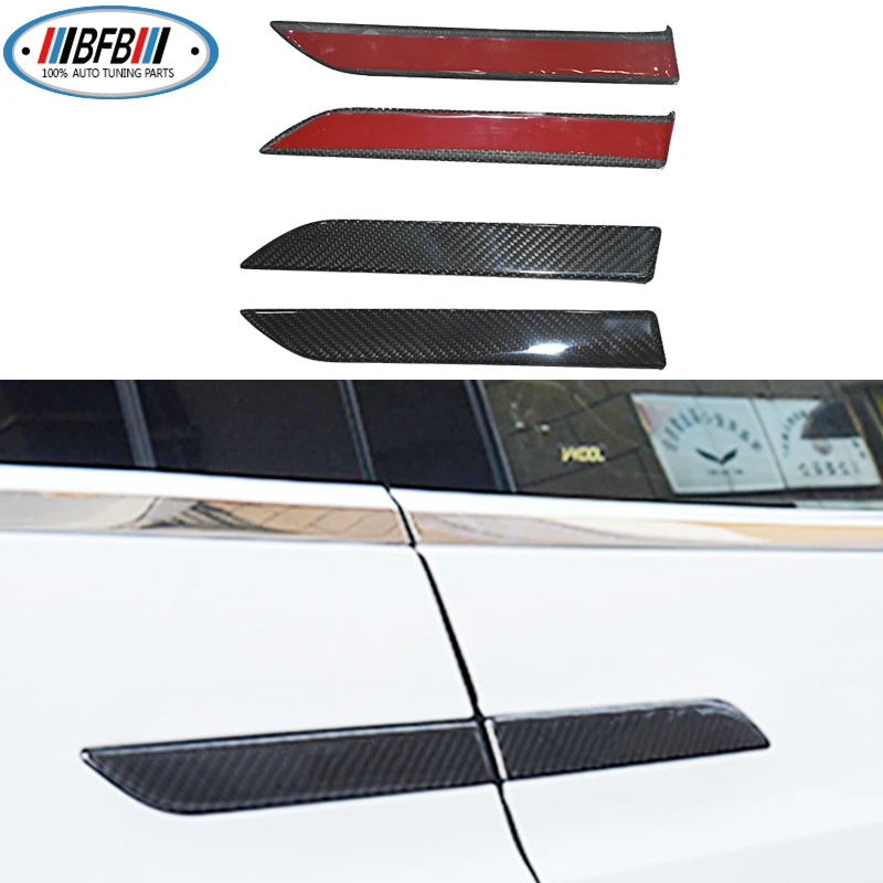 Глянцевая черная накладка на дверную ручку из настоящего углеродного волокна в 4