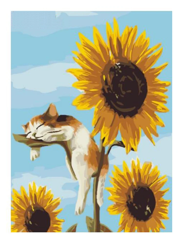 

5D DIY Diamond Painting Full Round / Square Drill Sunflower Cat Mosaic Embroidery Art Crafts for Home Wall Decorations
