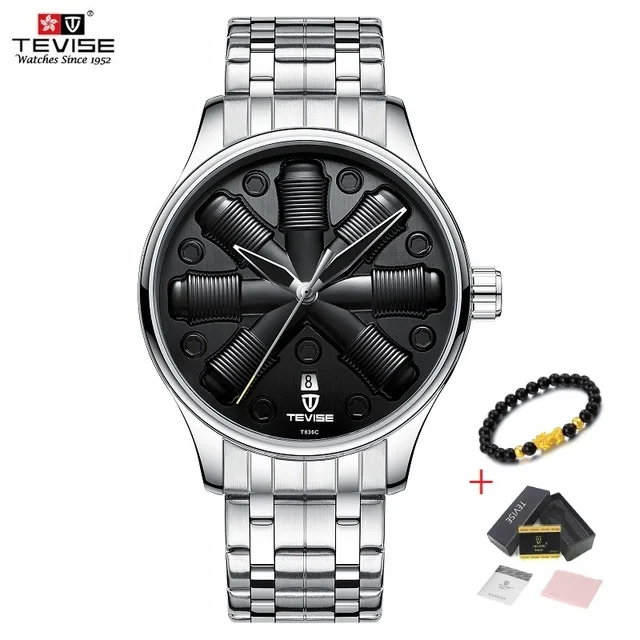 Black Steel Новые водонепроницаемые мужские часы TEVISE автоматические часы мужские водонепроницаемые Роскошные Синие механические часы мужские часы Reloj Hombre - Цвет: Black Steel