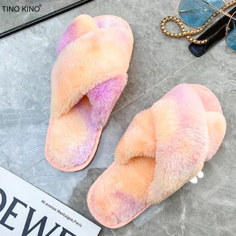 

тапочки Women Home Slippers Cross Open Toe Fluffy Plush House Shoes Woman Casual Indoor Slipper Comfort Autumn Winter Ladies