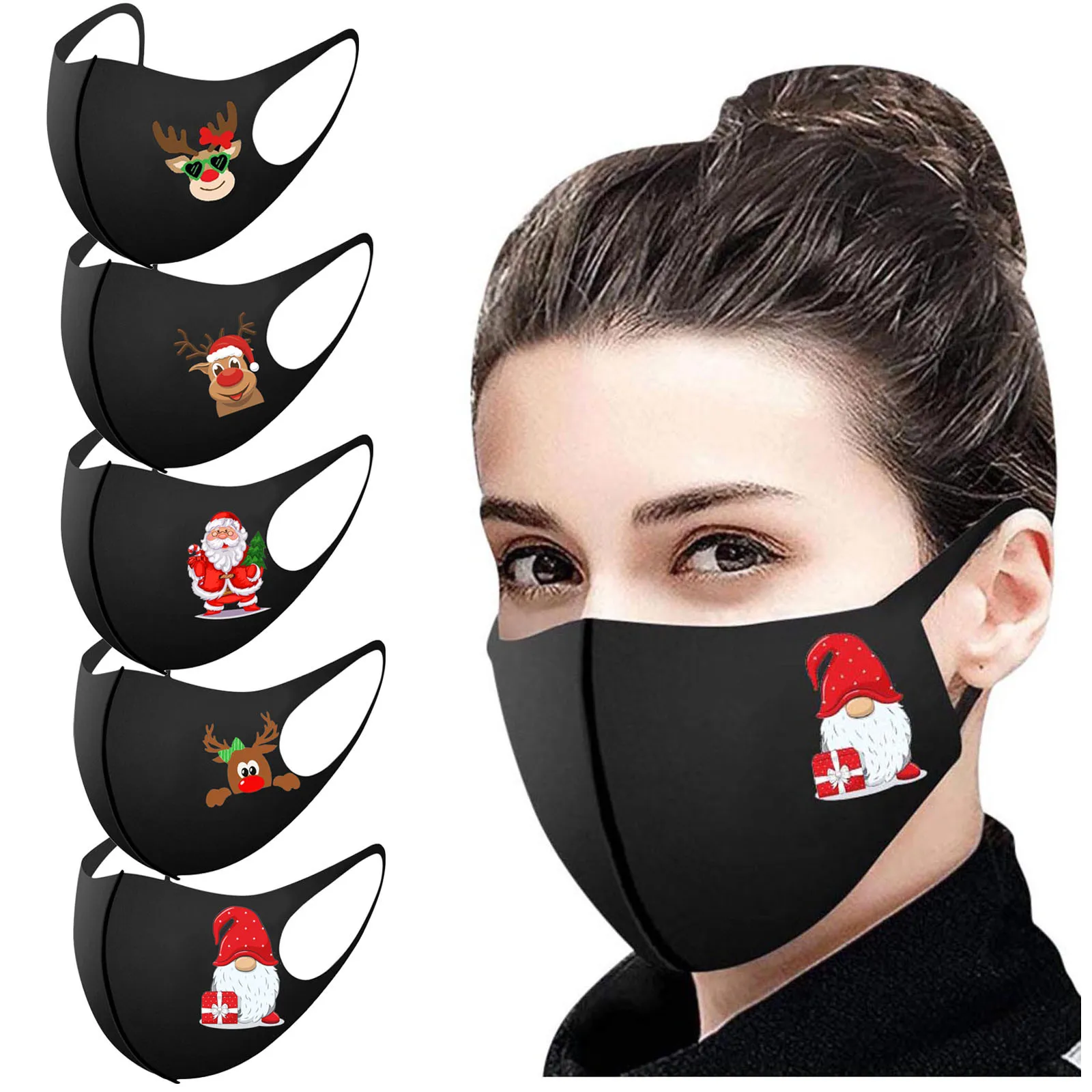 5 шт. Рождественская Маска для лица взрослых моющаяся Крышка рта Тканевая PM2.5