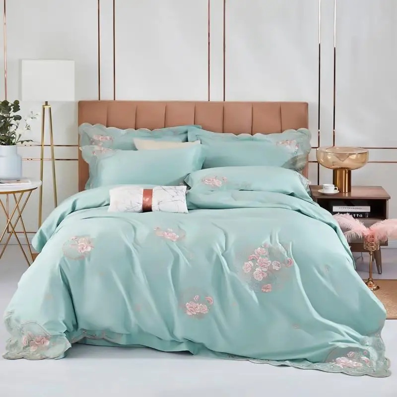 

Chic Floral Embroidery Duvet cover set 100%Nature Cotton Ultra Soft Bedding set Queen King Bed Sheet Comforter Cover Pillowcase