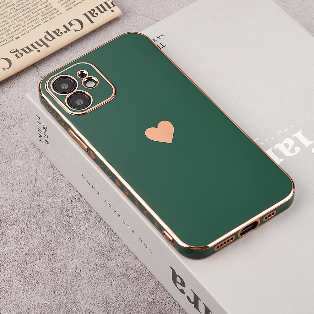 

Love Heart Electroplated Phone Case For iPhone 11 12 Pro Max 12 Mini XR XS Max X 7 8 Plus 12 Shockproof Soft Plating Back Cover