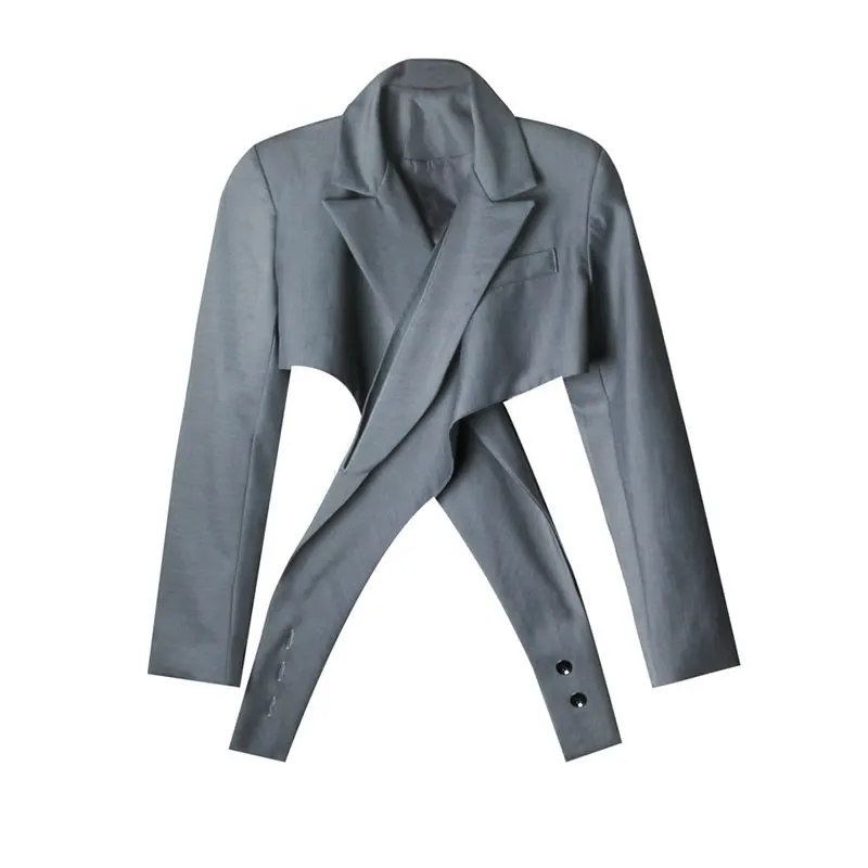

Blazer Gray Women Short Loose Fashion Personality All Match Korean Style Notched Collar 2020 Autumn Women Clothes ZP2926