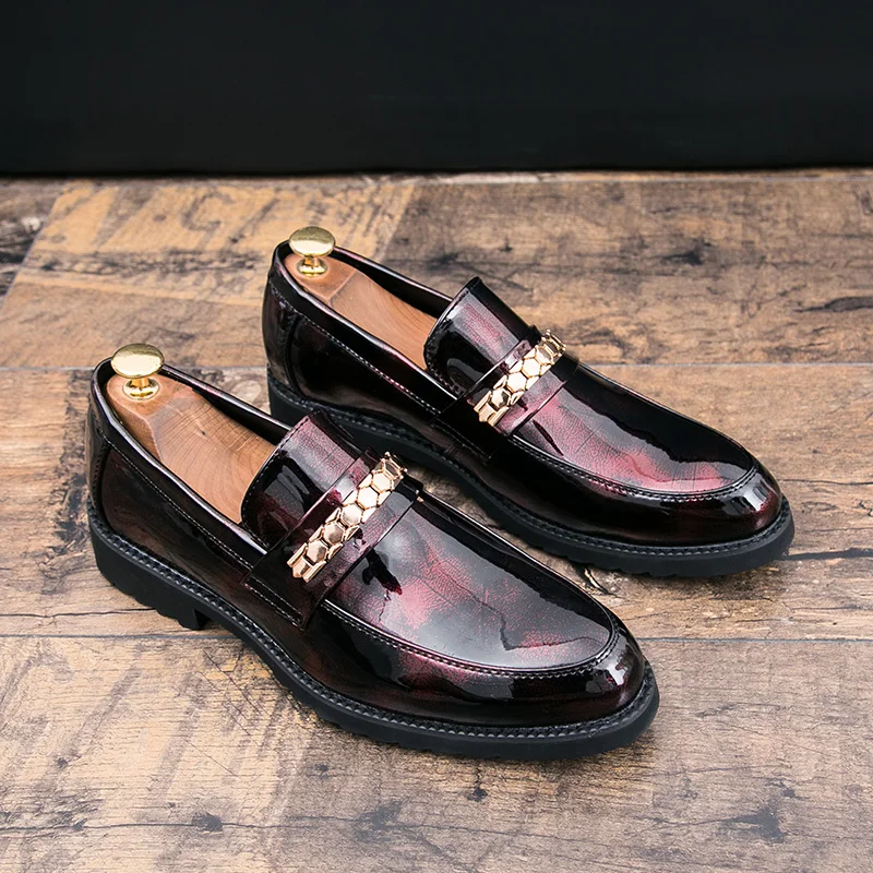 Thick Bottom Mens Dress Shoes Men Bring Brand Wedding Shoes Luxury Italian Casual Office Formal Loafers Boats Leather Shoes Men - Цвет: Red-675