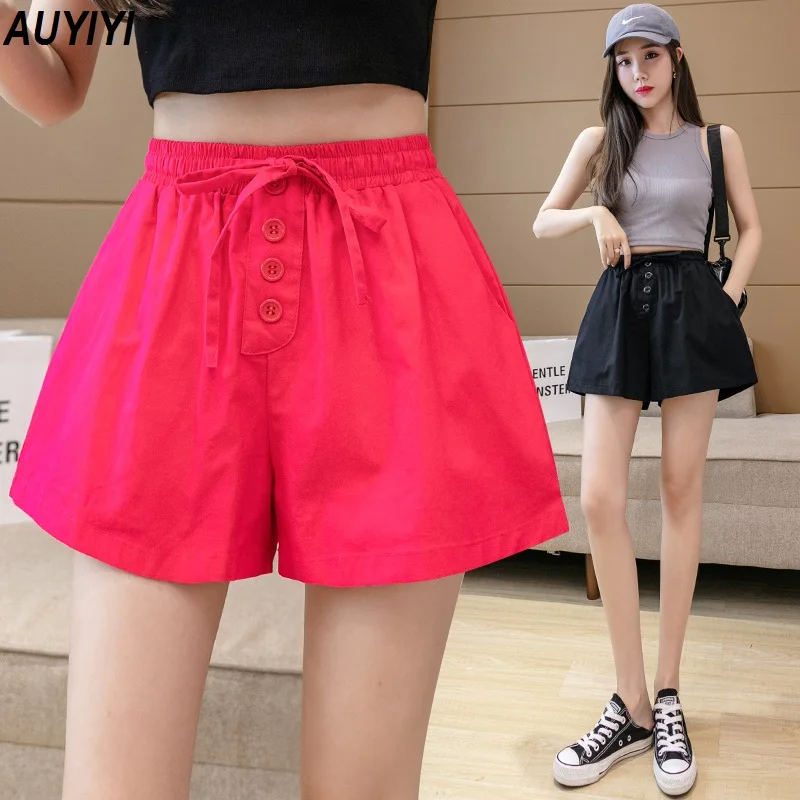 

AUYIYI 2021 Summer Fashion Women's New Korean Version Of Ins Tide Thin Loose High Waist Short Wide Leg Casual Pants