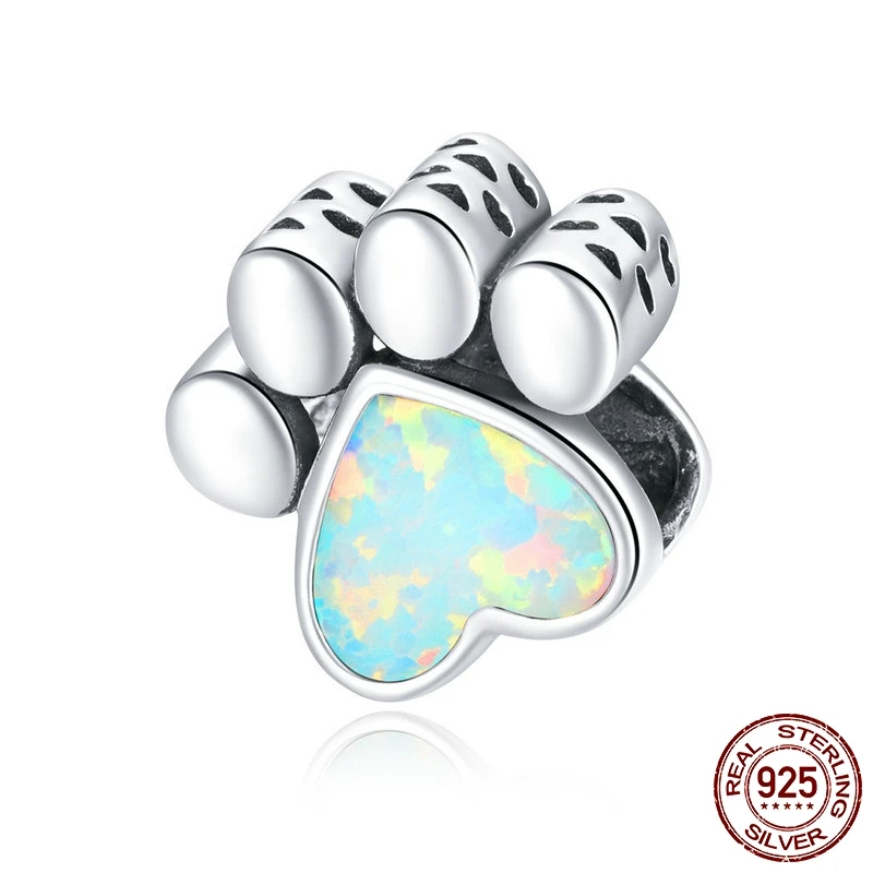 

MOWIMO 2020 925 Sterling Silver Cute Dog Paw Charm Shining Heart Fit Original Silver Bracelets Pendant Jewelry Making BKC1676