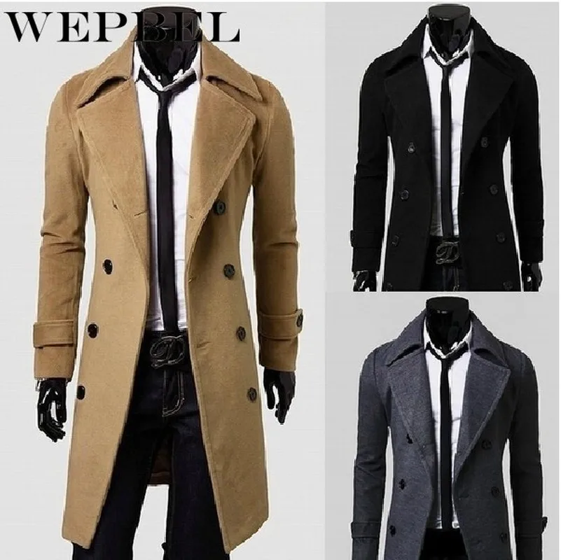 

Mandylandy Men's Fashion Winter Wam Long Trench Coat Turn Neck Double Single Breasted Long Coat Cool Jackets Windbreaker